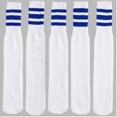 23 inch White with three royal blue stripes tube knee high socks